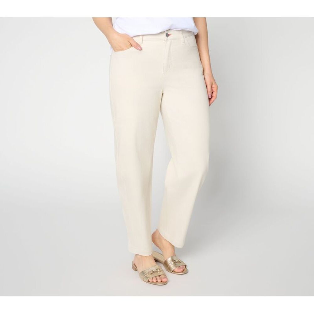 Peace Love World Women's Pants Sz 8 Full Length Barrel Leg Denim White
